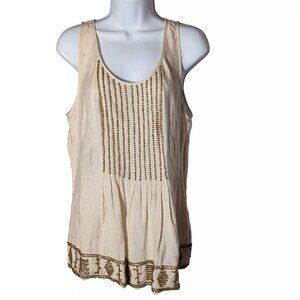 BCBGMAXAZRIA CAMI top blouse Sz MEDIUM RAYON blend WOOD BEADED SIDE YKK ZIP